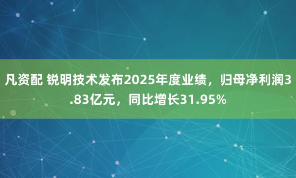 凡资配 锐明技术发布2025年度业绩，归母净利润3.83亿元，同比增长31.95%